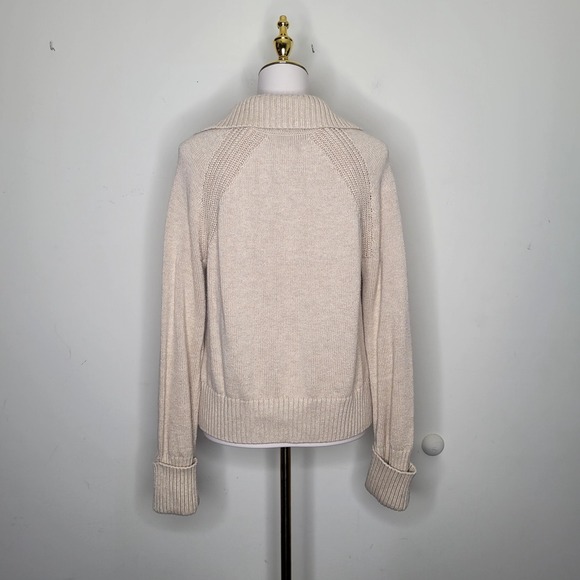 Abercrombie & Fitch Sz S Heathered Oatmeal Collared Notch Neck Knit Sweater - Picture 5 of 9